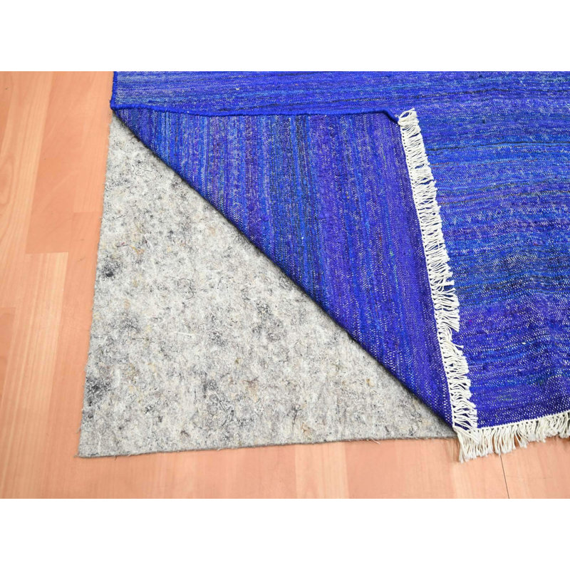 Tapis oriental bleu en soie tissé à la main 9 pi 2 po x 11 pi 8 po - MOA10275576