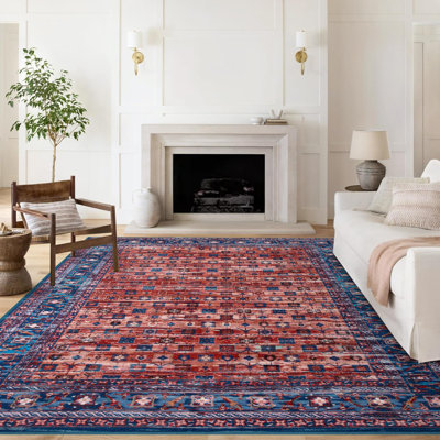 Tapis lavables 5 x 7, tapis oriental en brique rouge doux pour le salon, grand tapis marocain rétro vieilli résistant aux taches, tapis de Noël pour chambre à coucher, bureau, salle à manger