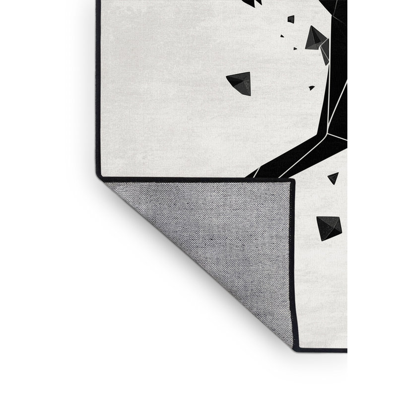 Machine Washable Ozgur Kangaroo Modern Geometric Rug in White – Black Binding, 5 x 8
