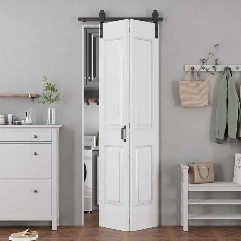 Porte de grange pliante à 4 panneaux à deux panneaux 32 "x 84" avec porte et quincaillerie Bifold, 32 po x 84 po, 4 Panelled