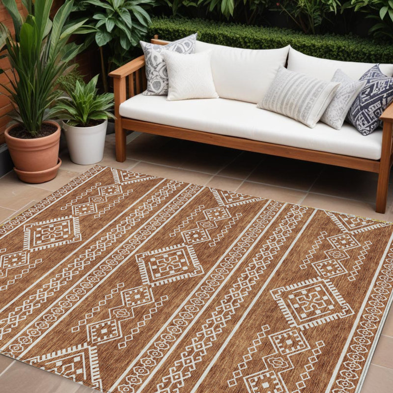 Tapis intérieur / extérieur lavable 10 pi x 14 pi orange et ivoire Southwestern