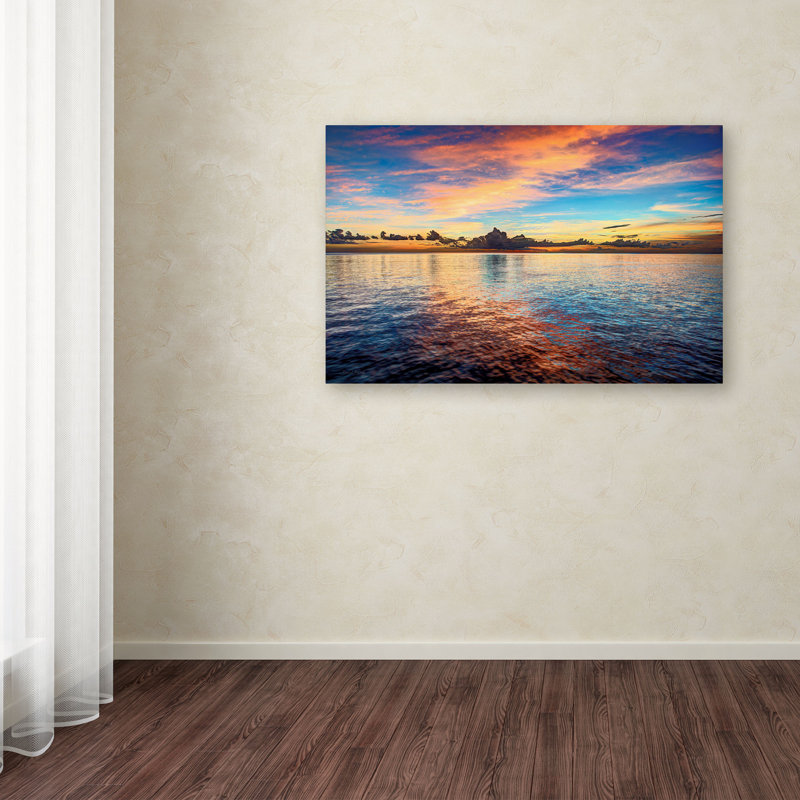 « caraïbes coucher de soleil », reproduction de photo sur toile tendue, H 30 po x l 47 po x P 2 po