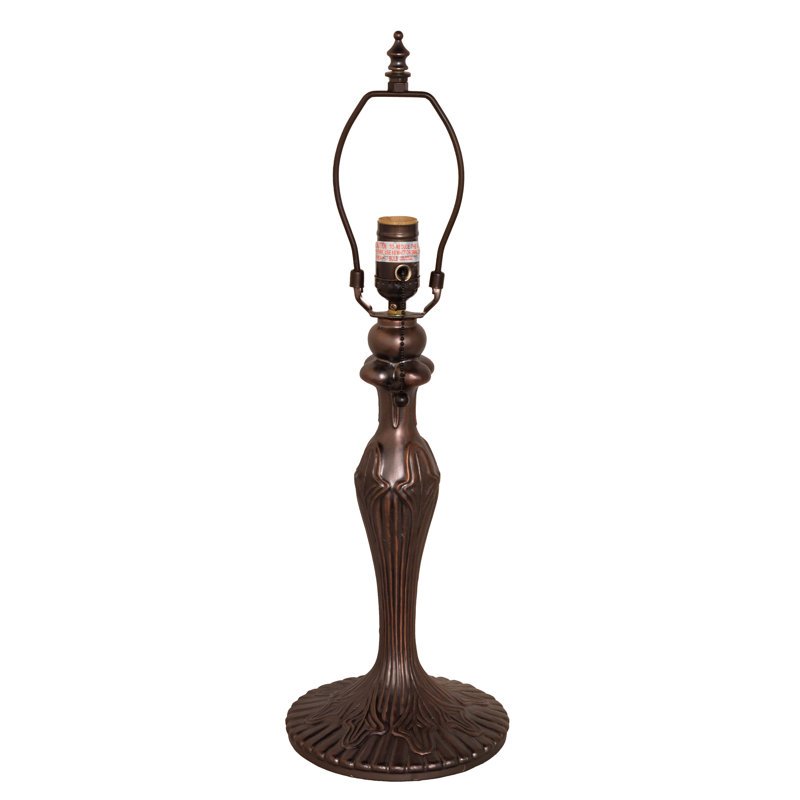 Beige & Purple Stained Glass Table Lamp with Bronze Base