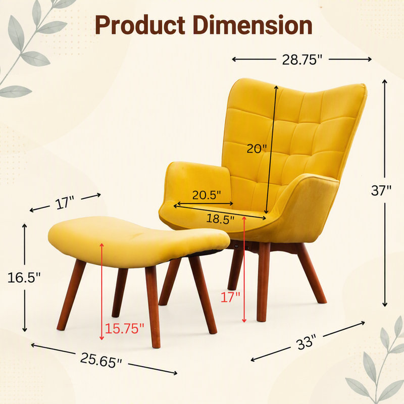 Fauteuil d'appoint capitonné en velours soyeux avec repose-pieds assorti, un mélange parfait de luxe et de confort pour n'importe quel décor