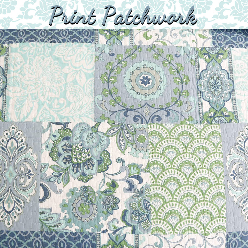 Windfall Cotton Patchwork Quilt Set, Twin Quilt + 1 Standard Sham
