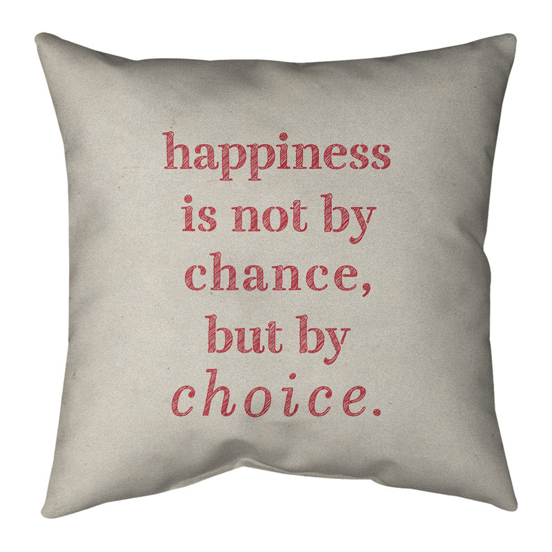 Housse de coussin en lin Handwritten Happiness, 20 po x 20 po, Beige / Rouge