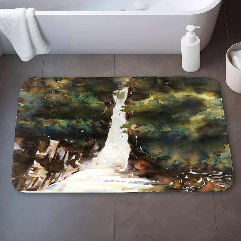 Watercolor waterfalls Bath Mat with Non-Slip Backing - Quick Dry Memory Foam Bathroom Rug - Absorbent - Modern Plush Spa-Style - Machine Washable