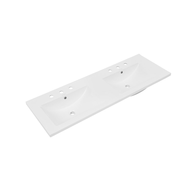 Plan de toilette double lavabo à trois trous de 122 cm (48 po) en blanc lustré, Blanc, 8" Widespread