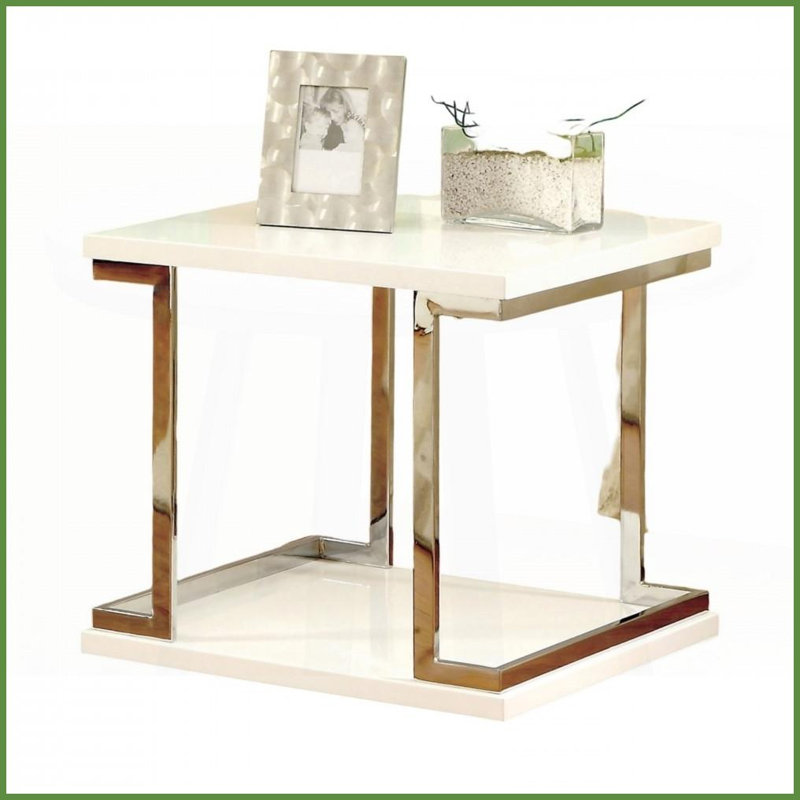 Table basse contemporaine blanche avec cadre chromé Laque ultrabrillante - tablette ouverte Assemblage facile