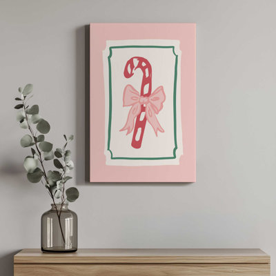 Candy Cane Bow By April Lane Art Canvas Art Print