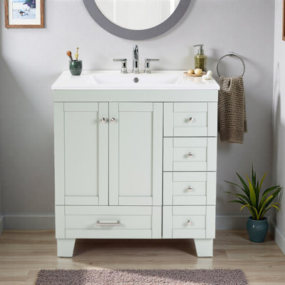 Meuble-lavabo 30 po avec lavabo en céramique - Tiroirs à fermeture en douceur, rangement multi-organisateur