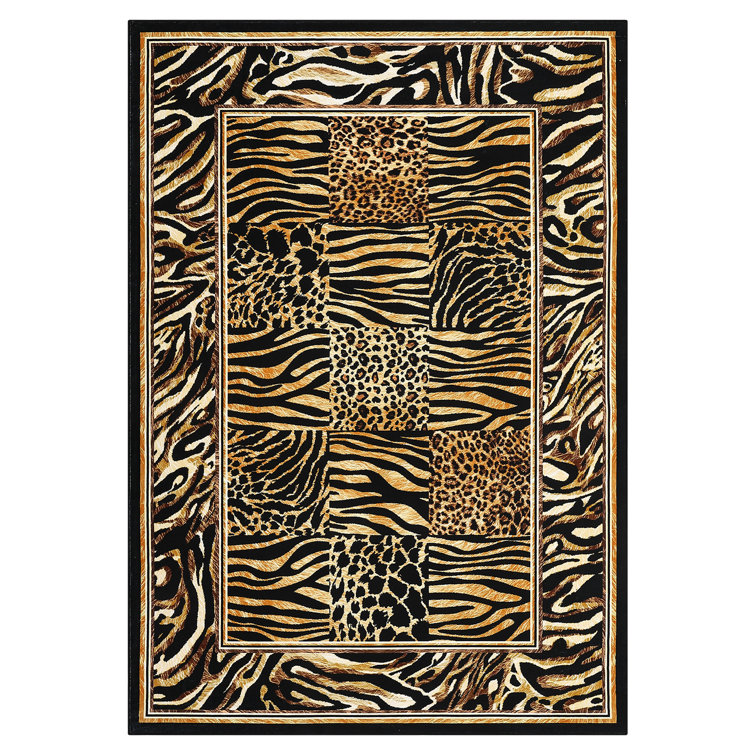 Animal Print Machine Washable Rug with Stylish Zebra and Leopard Pattern for Home Decor Non-Slip Area Rug for Living Room Bedroom Dining Room Office