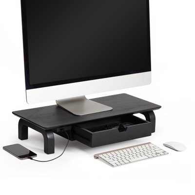 Brynsley Wood Monitor Stand  with Drawer & USB Port