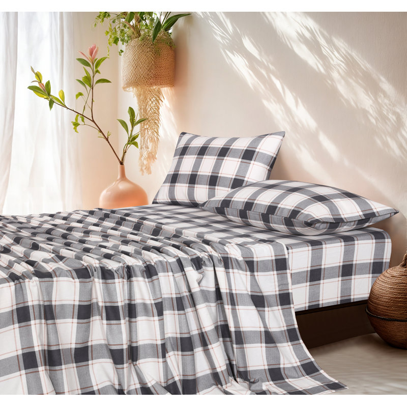Literie RUVANTI en flanelle 100 % coton biologique, taille simple, couleur Corail, Twin, Go Coral Plaid