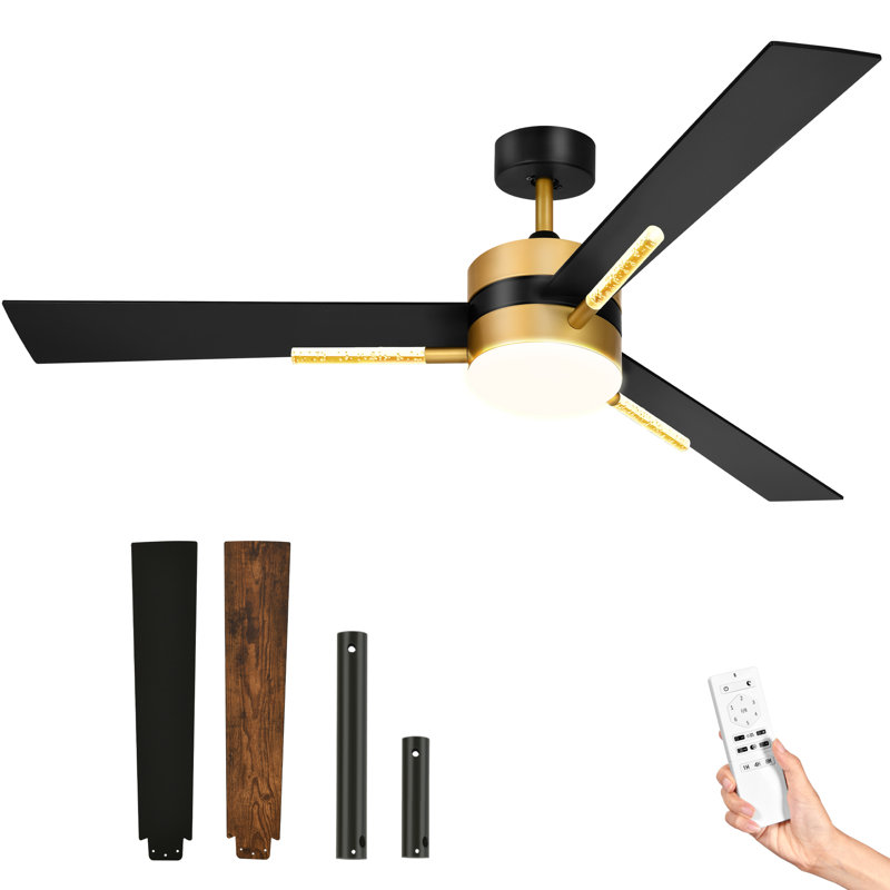 Mercer41 60'' 3 - Blade Ceiling Fan, Black/Gold with Black/Walnut Blades