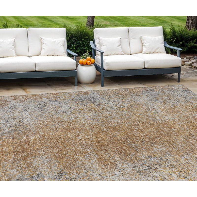 Tapis d'extérieur lavable 10 pi x 14 pi en terre cuite argent et charbon oriental