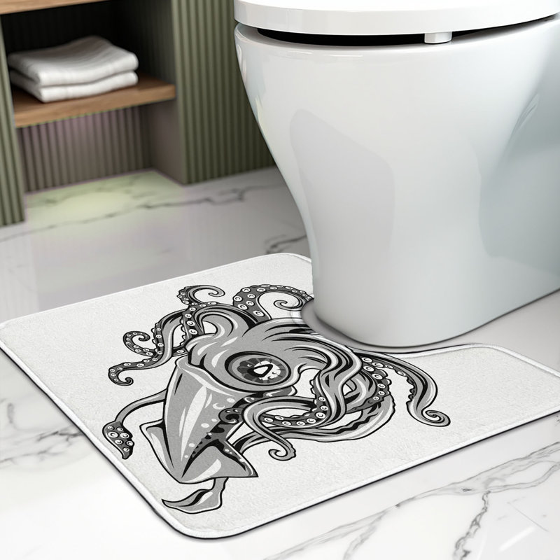  Kraken Toilet Mat U-Shape Bathroom Rug 20" x 16" Grey