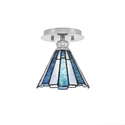 Edge 1 Light Semi-Flush With 7" Sea Ice Art Glass