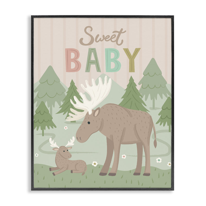 « Sweet Baby Wild Moose » (Gris) – Giclée encadrée de Lisa Perry Whitebutton, H 20 po x l 16 po, Giclée encadrée noir minuit