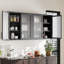 Armoire murale de style rétro avec 2 tablettes réglables, verre trempé cannelé-244190739