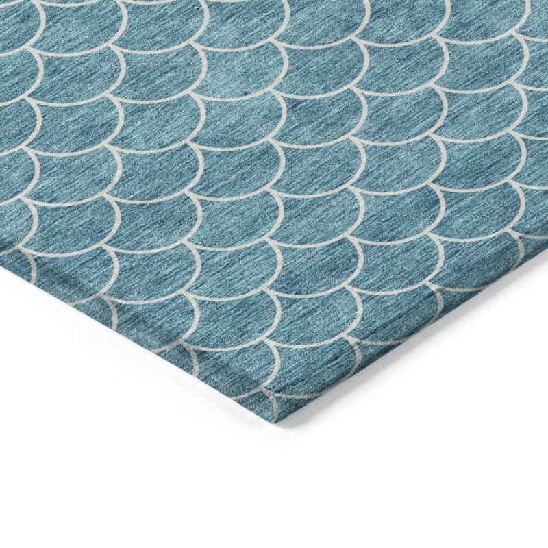 Tapis extérieur bleu sarcelle et ivoire lavable 10 pi x 14 pi bleu sarcelle et ivoire
