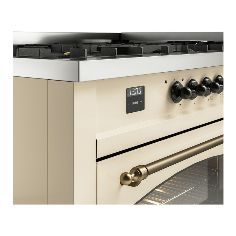 ILVE Nostalgie II Series 60 inch Dual Fuel Range with 9 Sealed Burners, Griddle (Glass Door), Antique White/Bronze