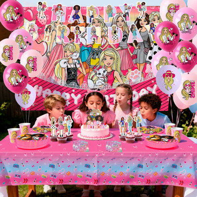 Barbie Birthday Party Decorations, 98 Pcs Barbie Party Supplies & Barbie Party Tableware for Kids Set