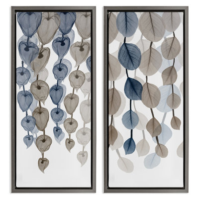 Neutral Opaque Cascading Leaves 2 Piece Framed Floater Canvas Set by Albert Koetsier