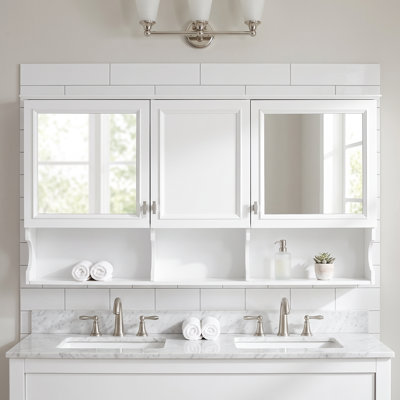 Armoire à pharmacie à miroir avec tablettes ouvertes, rangement mural avec portes et miroir, tablette réglable, armoire de rangement pour salle de bain au-dessus de la toilette