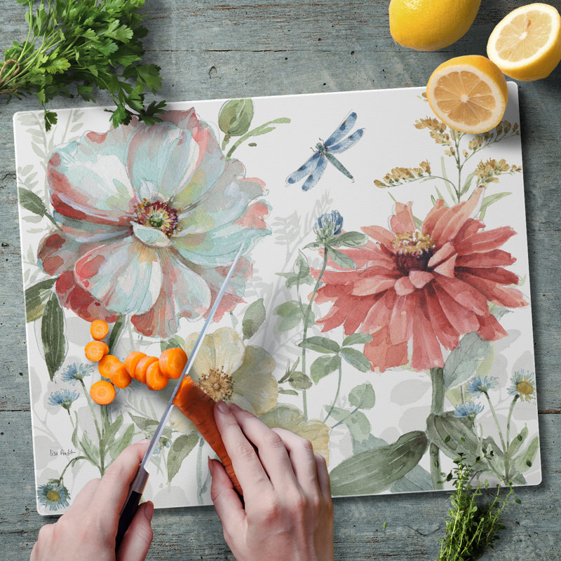 Spring Meadow Floral Tempered Glass Cutting Board 15" x 12"
