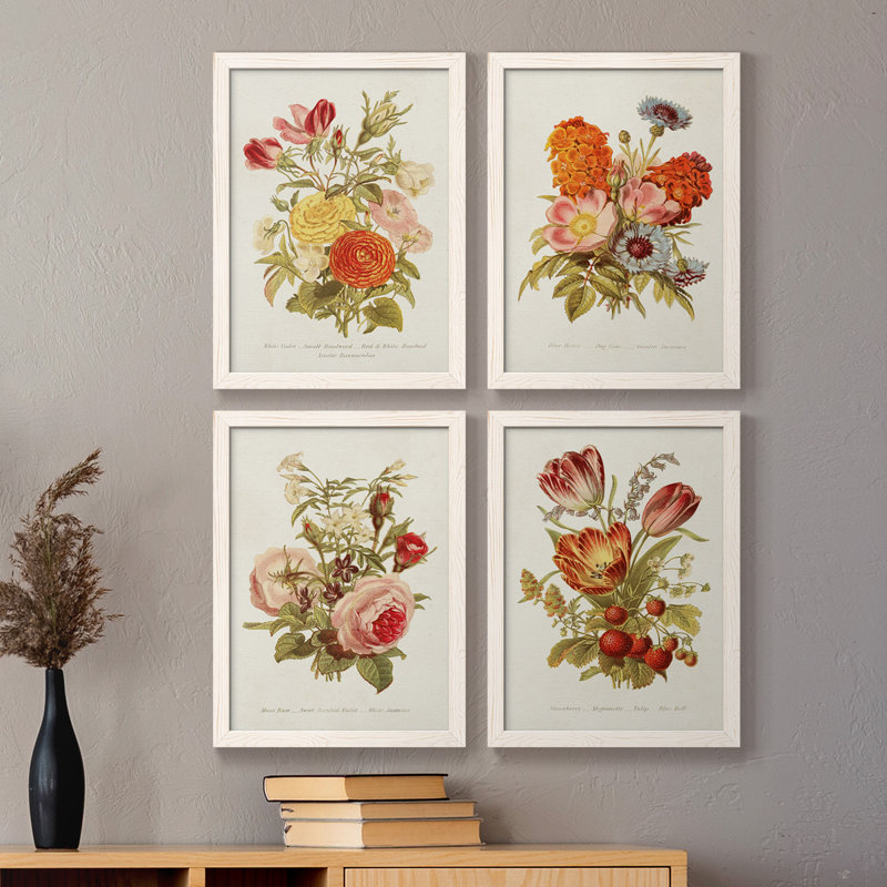 Antique Floral Bouquet I, toile de qualité supérieure - prête à être accrochée, H 20 po x l 68 po x P 1,5 po, Blanc