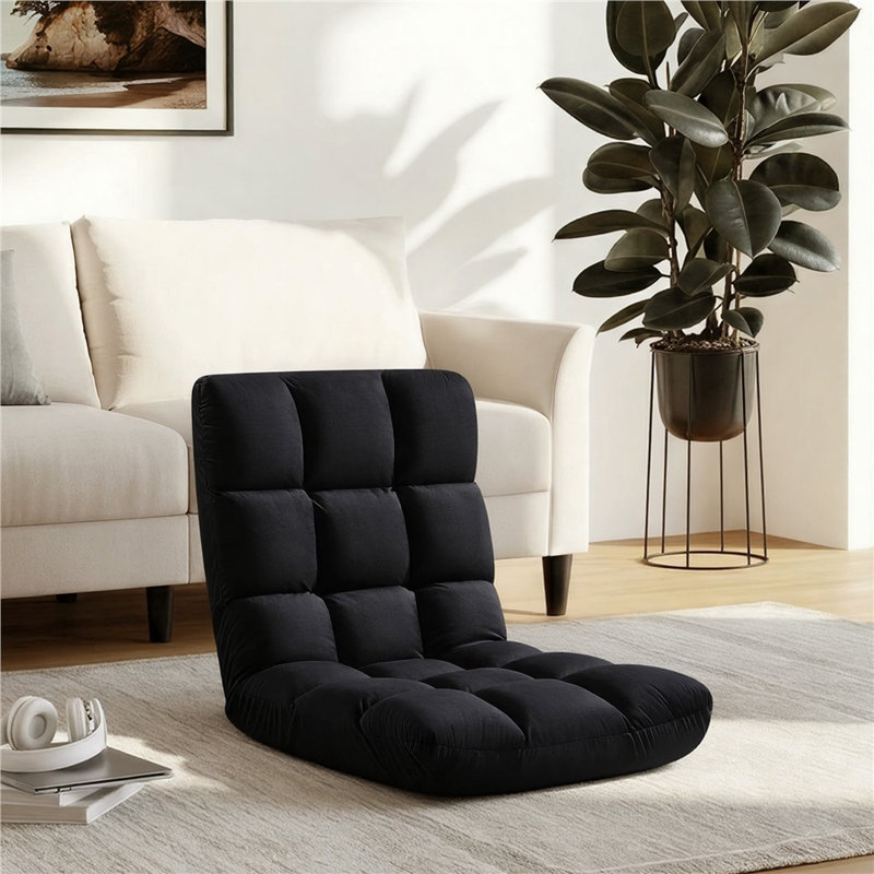 Reclining Floor Game Sofa Chair with 14 Adjustable Positions, Black