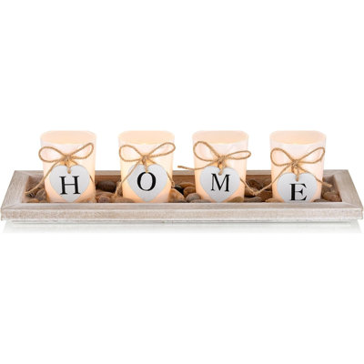 Rustic Wood Tray With 4 Glass Tealight Holders