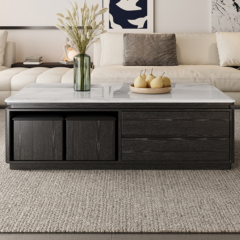 Modern Coffee Table with  Storage Ottomans, 19.68" H x 51.18" L x 27.55" W, White, Black