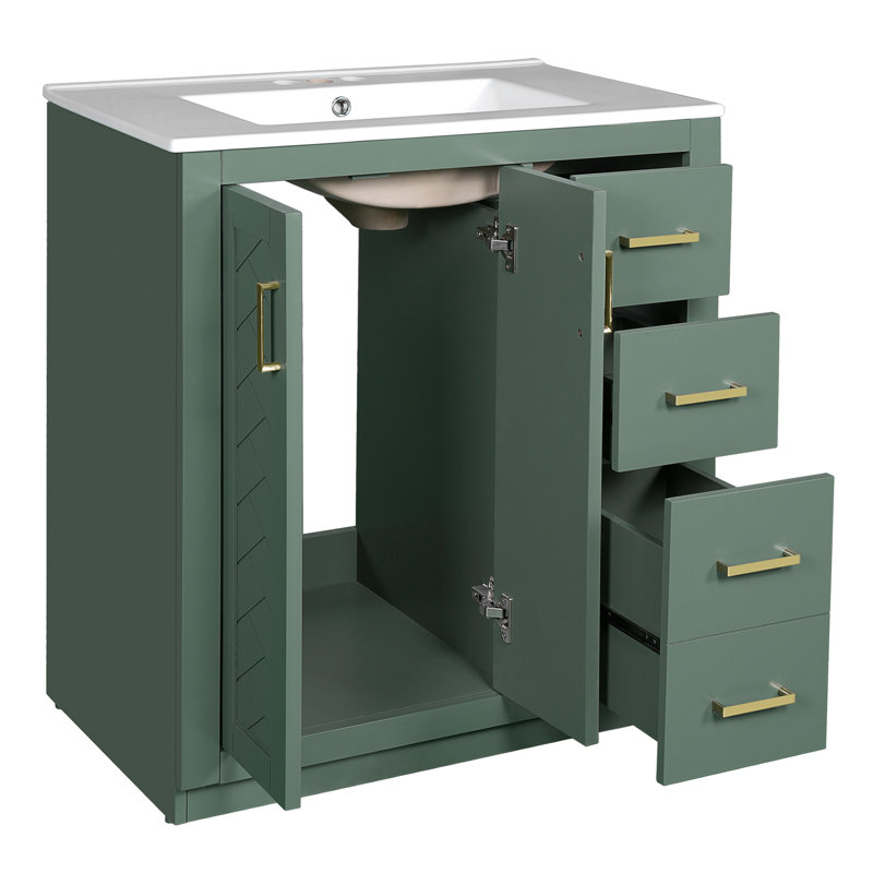Meuble-lavabo simple 30 po avec lavabo en céramique, Vert
