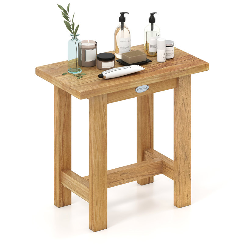 Tabouret de douche imperméable en teck de 20 po pour pieds de rasage intérieur et extérieur