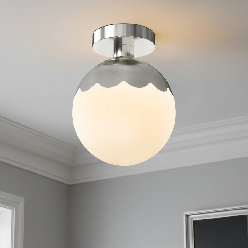 7.87" W 1-Light Globe Semi Flush Mount, Brushed Nickel