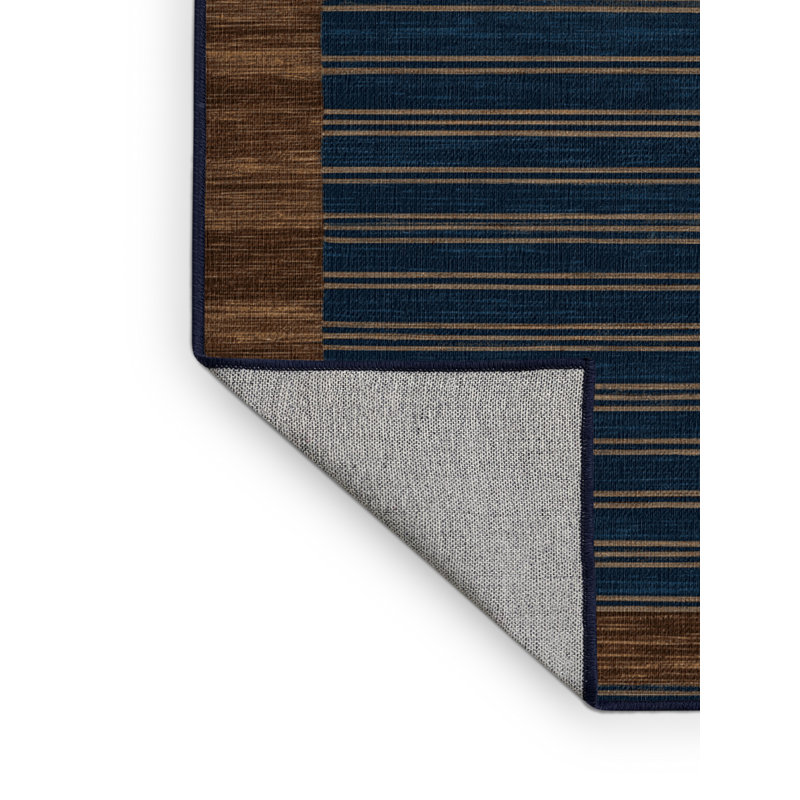 Machine Washable Horizontal Stripes Gray Area Rug, Square 7'