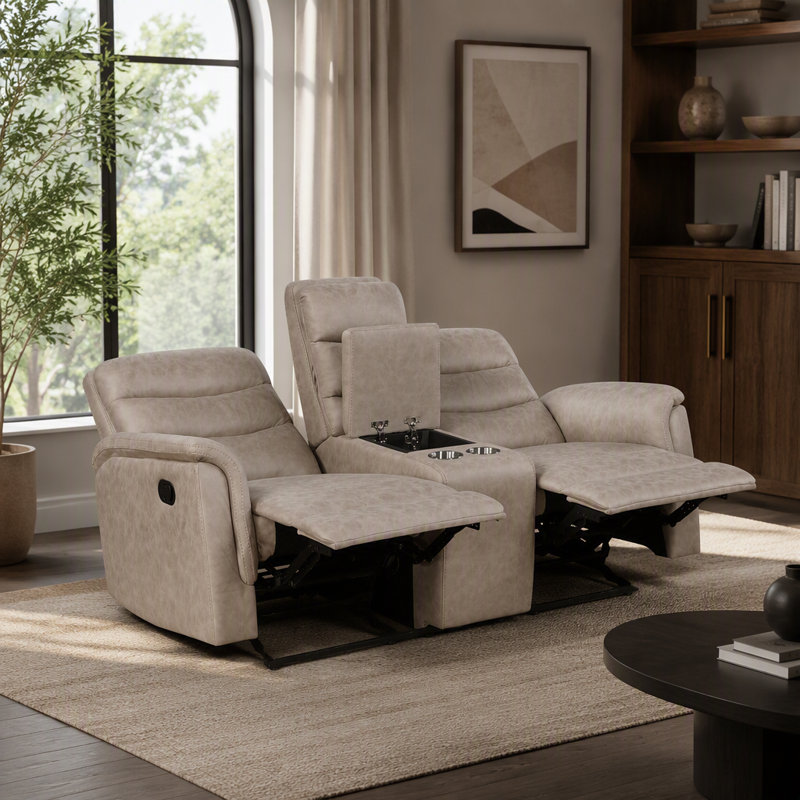 Ensemble de canapé inclinable 3 pièces Canapé en tissu avec causeuse et porte-gobelets