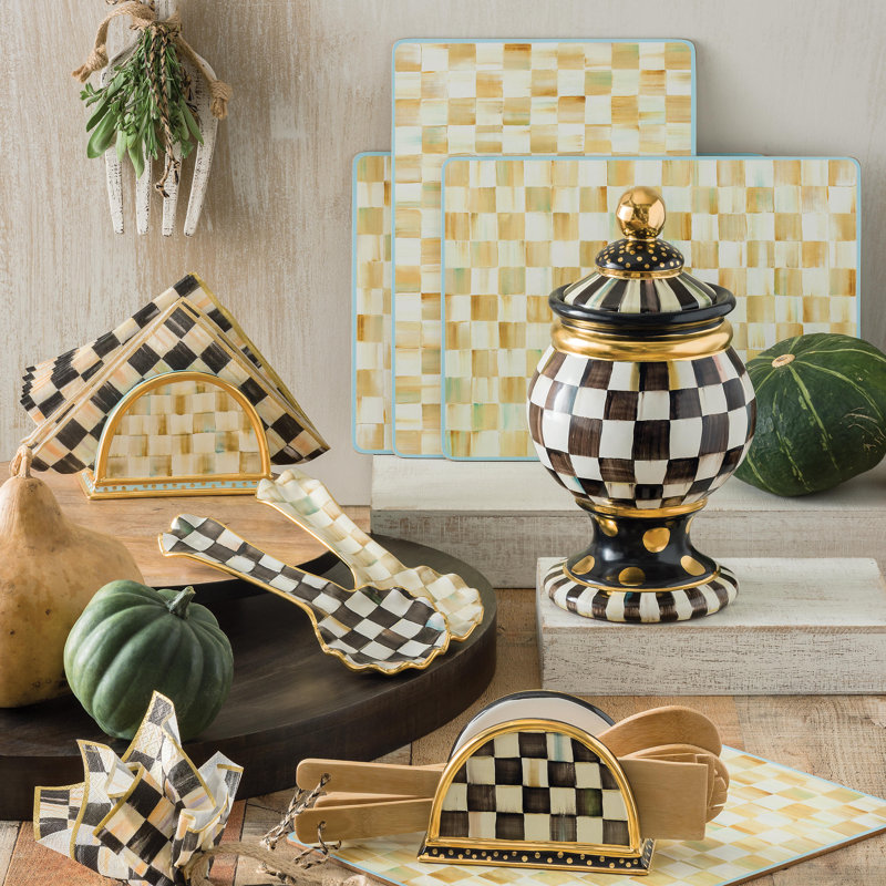 Courtly Check Hand-Painted Ceramic Spoon Rest with Gold-Lustre