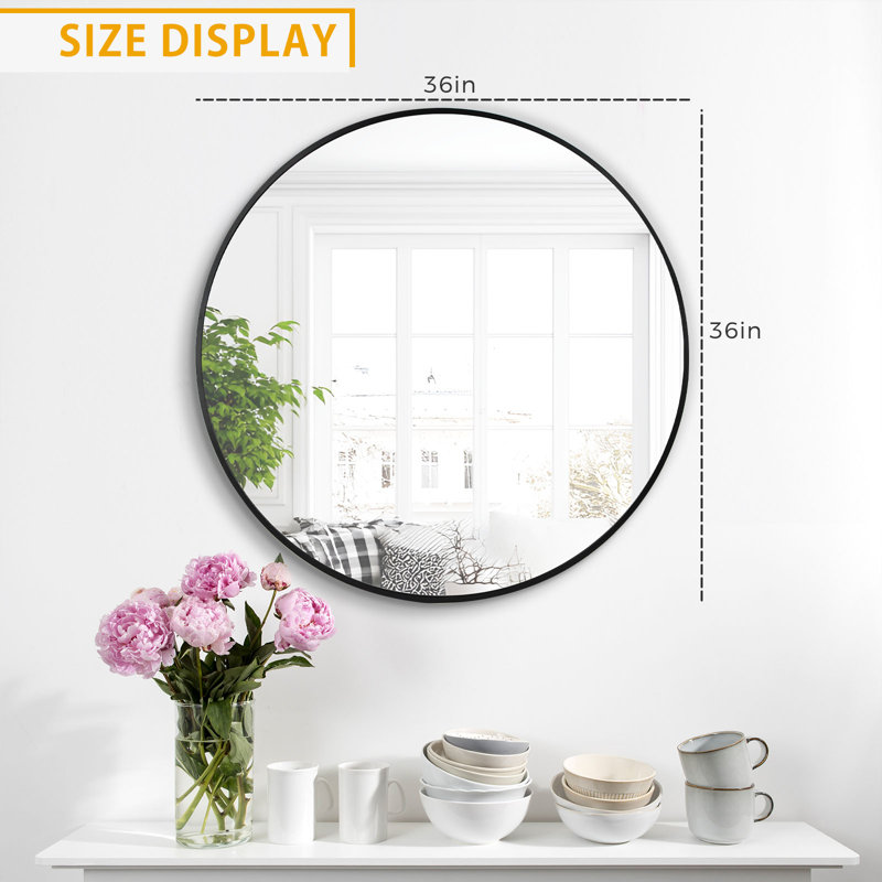 Sussy Metal Round Mirror, 36" x 36", Black