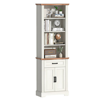 Bibliothèque à 5 niveaux avec bibliothèque réglable de 72 po avec portes et armoire de rangement