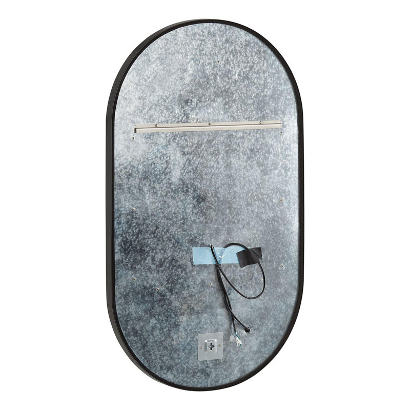 Faysel Transitional Oval Framed Bathroom Wall Mirror, Matte Black Powder Coat, 43" x 24"