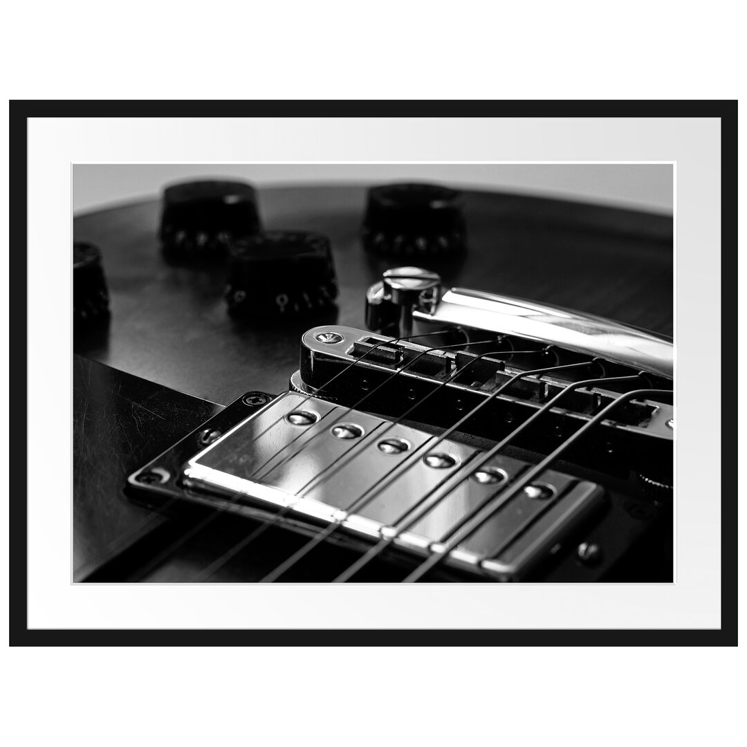 Gerahmtes Poster Black and White Guitar Gitarre