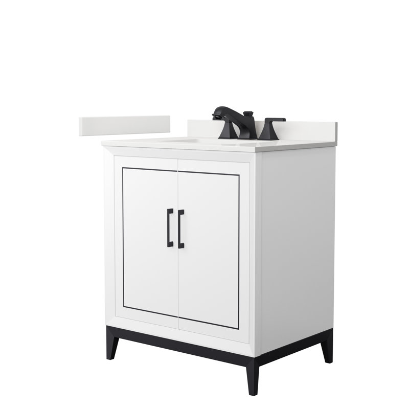 Ensemble de meuble-lavabo simple 30 po avec plateau Marlena, Quartz Giotto, Bleu très foncé, Nickel brossé