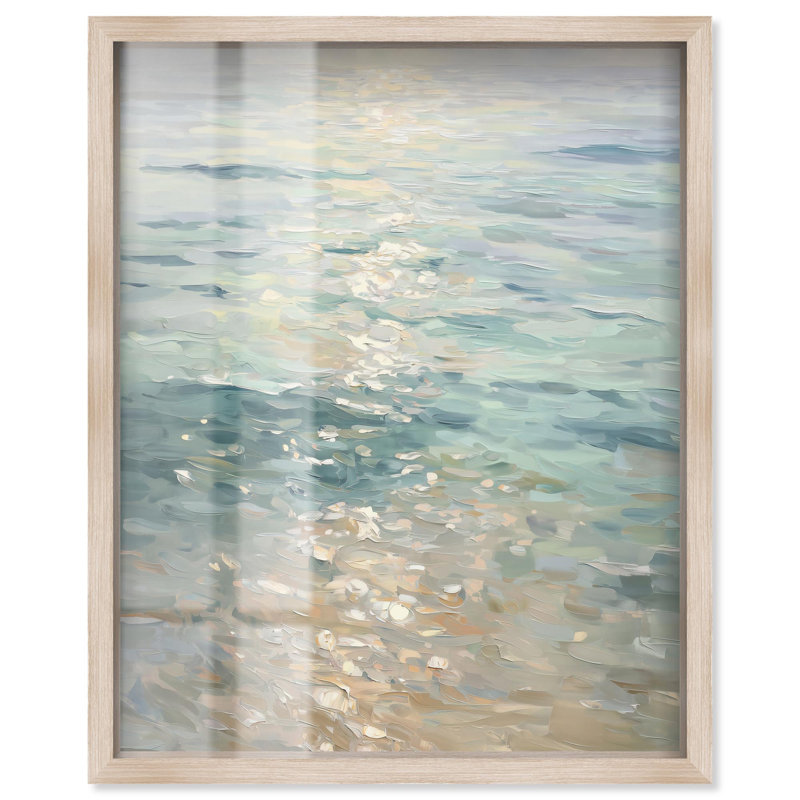 «Sea Sunset Coastal Decor Shadowbox» par Art Remedy, H 21 po x l 17 po, Crème