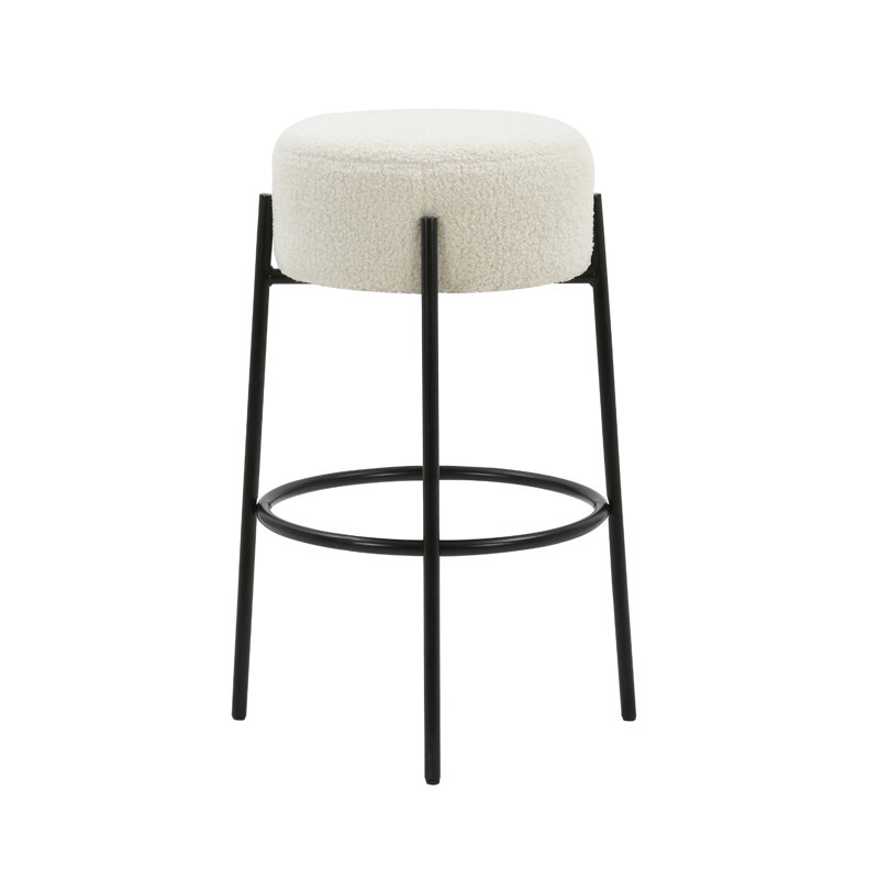 Upholstered Counter Stool with Metal Frame, Bar Stool (29" Seat Height), White Polyester/Matte Black Frame, 1