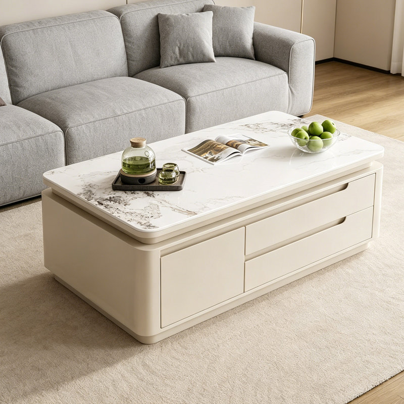 Table basse Minimalist, H 19,68 po x l 55,11 po x P 31,49 po, Gris / blanc cassé