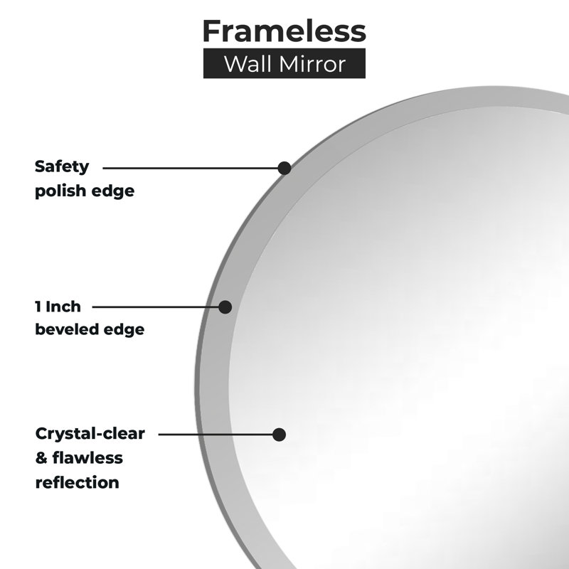 36" Round Frameless Beveled Wall Mirror
