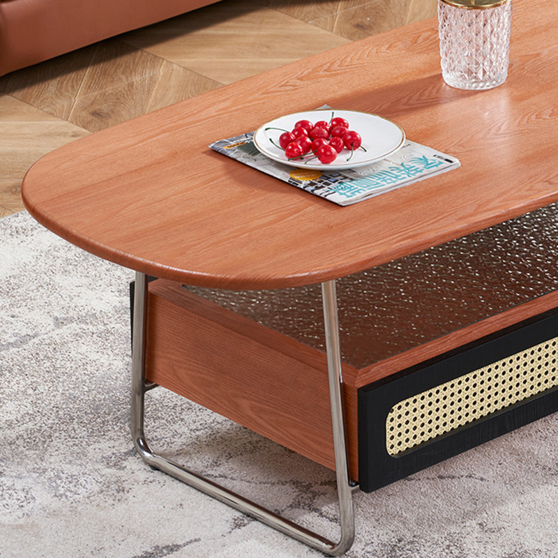 Simple oval storage coffee table, 17.7" H x 51.2" L x 27.6" W